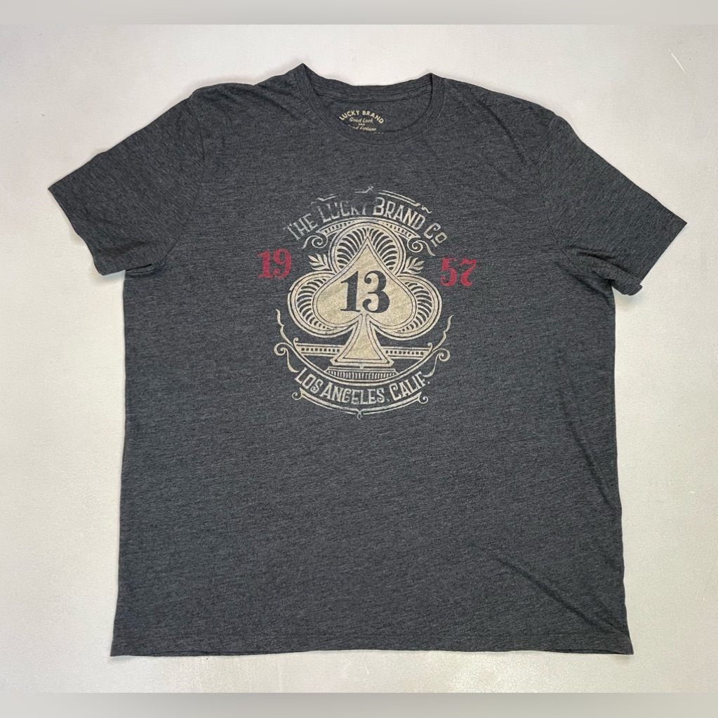 Lucky Brand Graphic T-Shirt Men Xxl Gray Short Sleeve